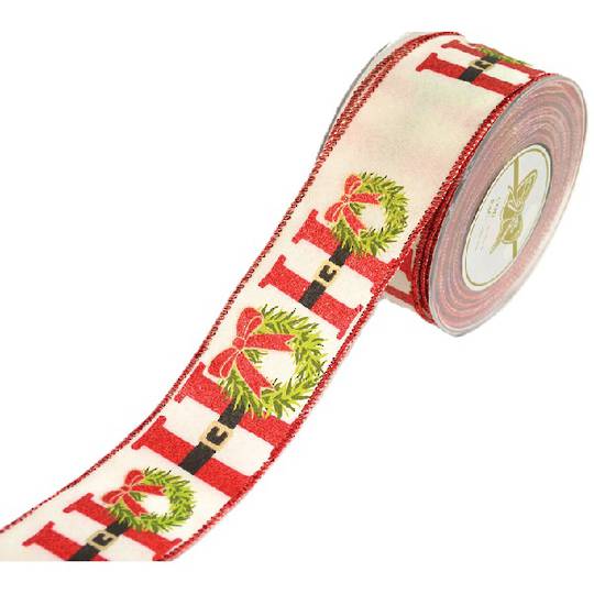 Ribbon 9mt, 55mm Christmas Ho Ho Ho Wreaths *ETA Nov